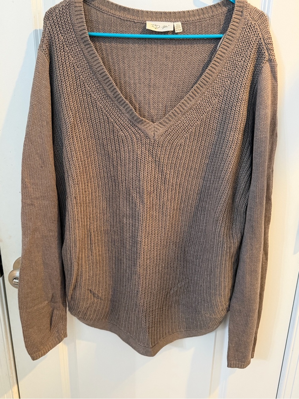 RD Style Taupe V-Neck Lightweight Knit Sweater